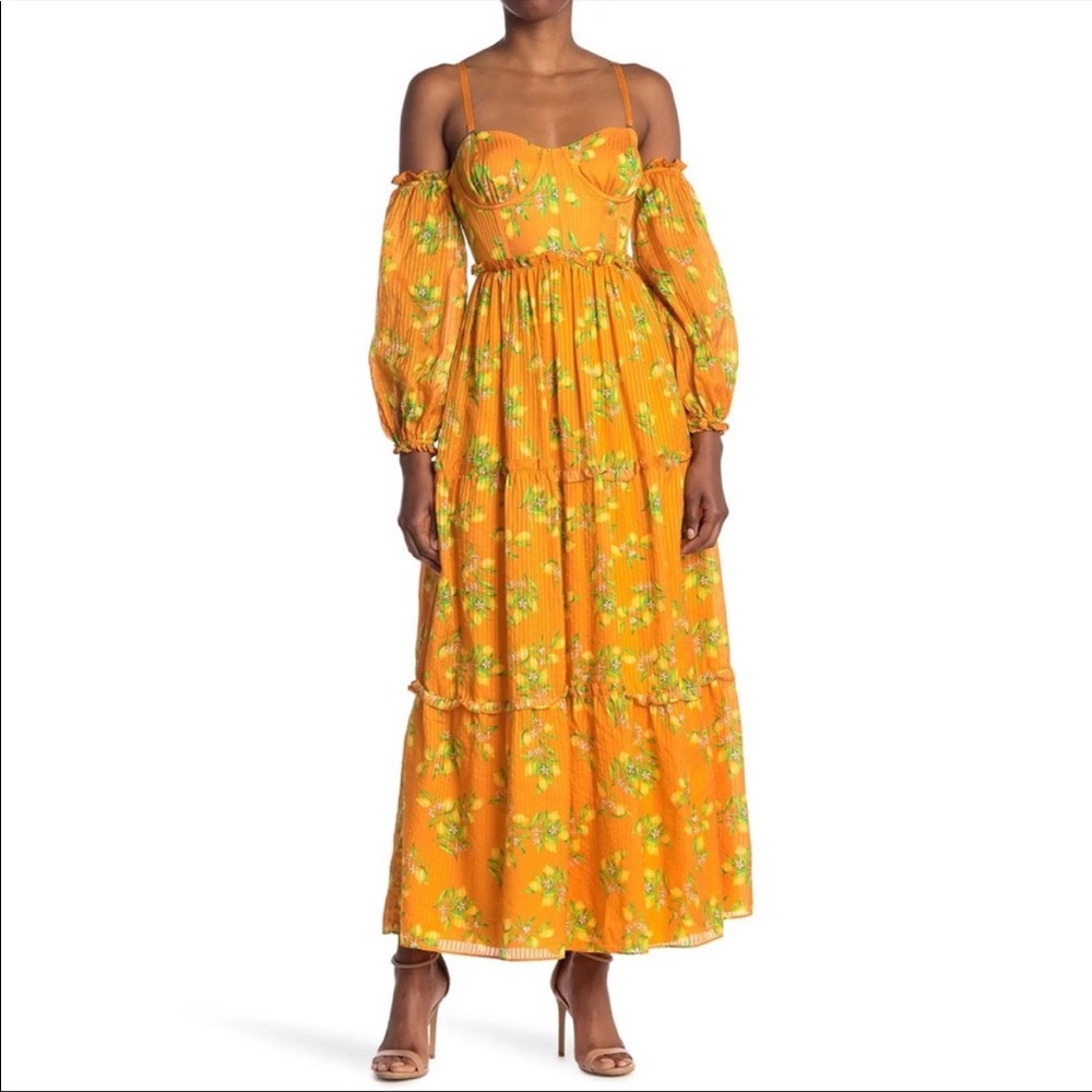 Cami NYC Maxi Dress Lemon Print Size Small